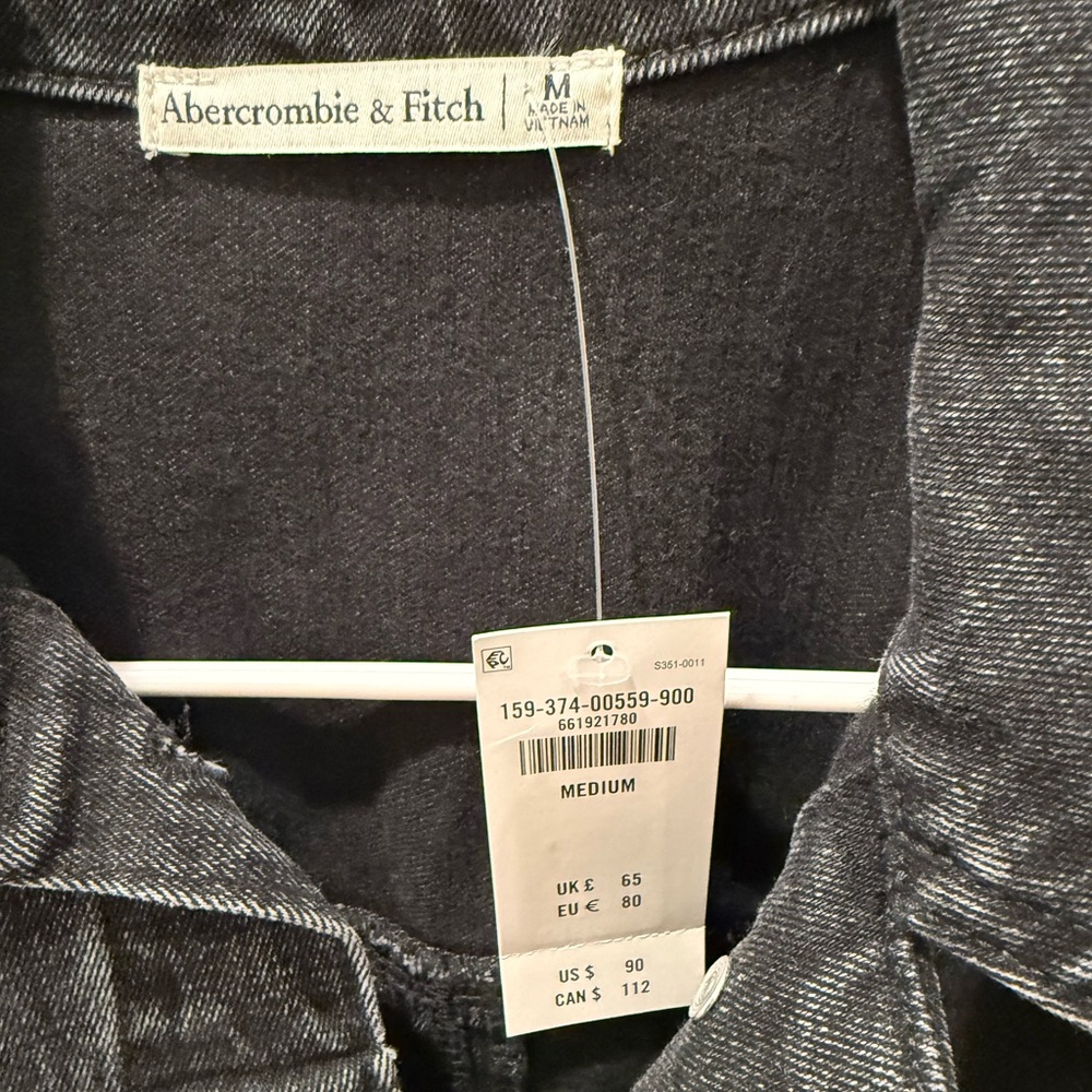 NWT Abercrombie & Fitch Black Washed Longline Denim Jacket - Picture 3 of 4